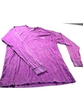 Pink Long Sleeve Love Pink Graphic Tee Shirt Purple Acid Wash Cotton S